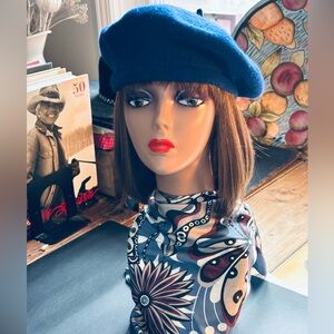 Set! Lambert Montreal Art Deco Geisha Scarf & Etéreo Cobalt Blue Wool Beret 💙